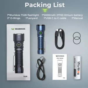 Wurkkos TS28 EDC Flashlight 3200 LM Rechargeable 21700 Battery 506m Beam Distance