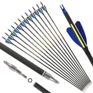 Carbon Arrows 32 Inch Spine 500/600 Pure Carbon Shaft with 2 Inch Feathers